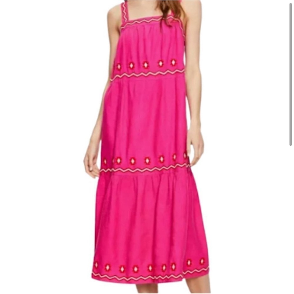 LOFT Embroidered Tiered Linen Blend Maxi Dress